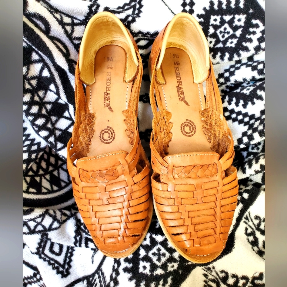 Redhawk Leather Company Huarache Natural Color Walnut Woven Leather Shoes 9.5